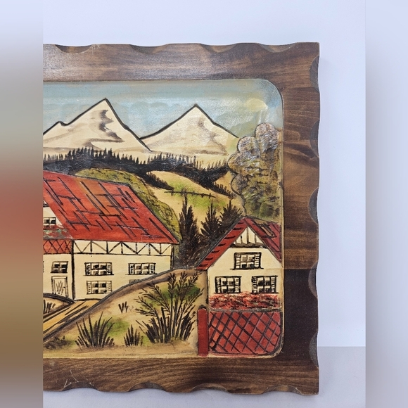 Hand Carved 3-D Wood Village Country Side Farm Life Hand Painted Picture - Picture 3 of 10